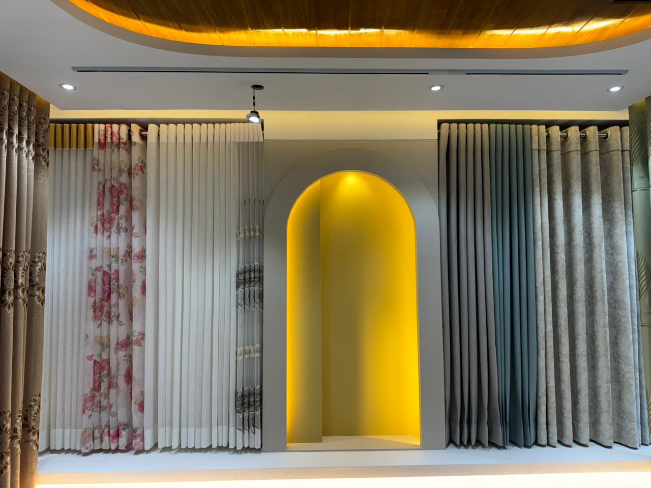 Curtivelle luxury curtain showroom display with modern drapes