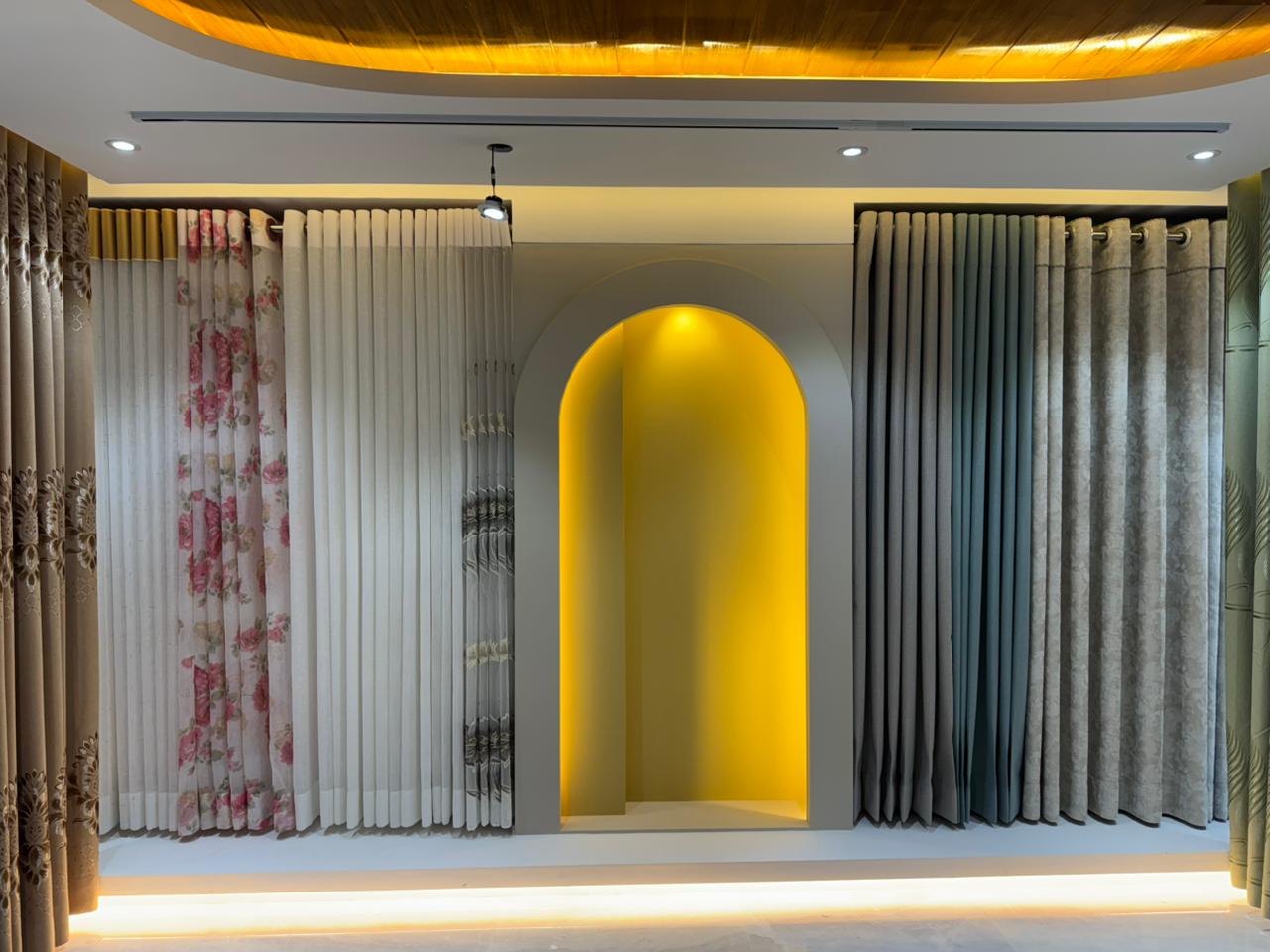 Curtivelle luxury curtain showroom display with modern drapes