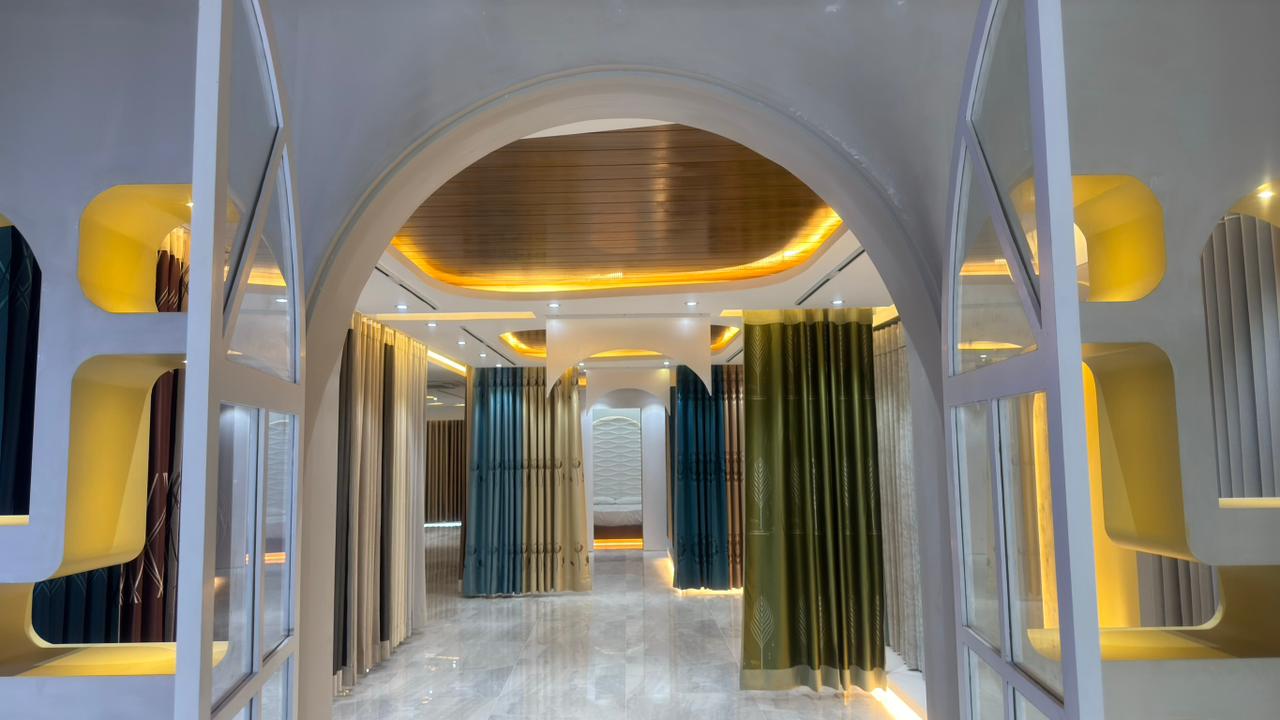 Curtivelle luxury curtain showroom entrance and interior display