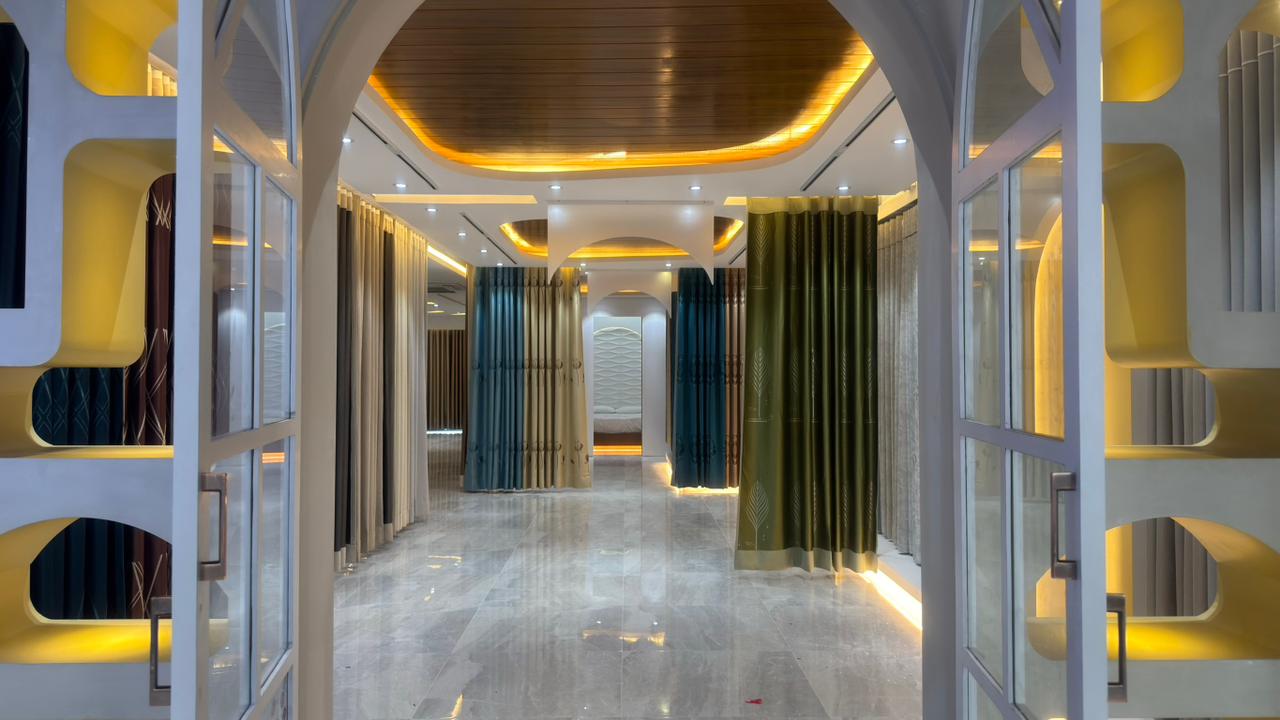 Curtivelle luxury curtain showroom entrance and interior display