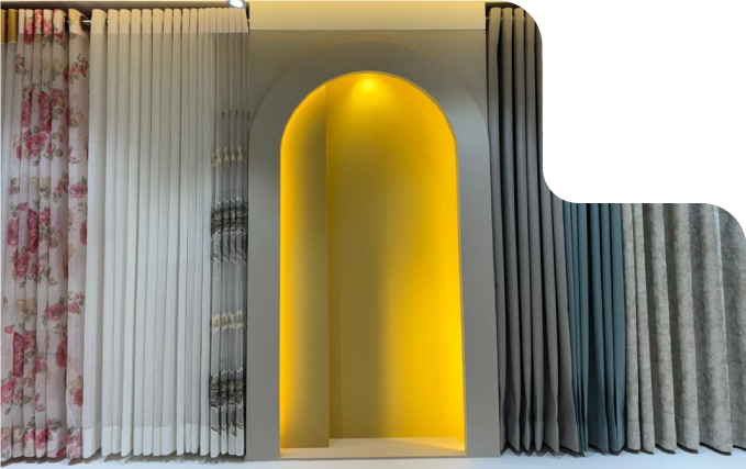 Premium curtain showroom display at Curtivelle, best curtains shop in Dhaka Bangladesh