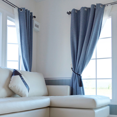 Blue glossy curtain price in Bangladesh by Curtivelle
